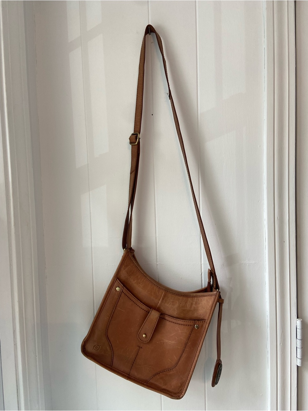 BORN Tan Leather Crossbody Distressed Hobo Bag - Picture 9 of 14